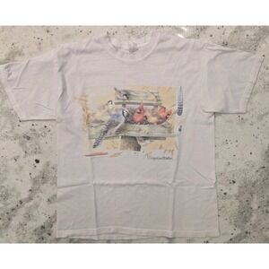 VTG Hallmark Bluebird Cardinal Birds Mens L T-Shirt Thrashed Marjolein‎ Bastin